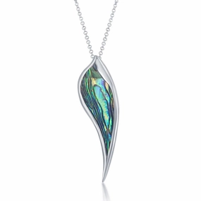 Sterling Silver Abalone Long Leaf Pendant - Abalanoe