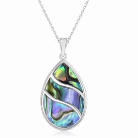 Sterling Silver Abalone Waves Teardrop Pendant