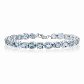 Sterling Silver Alternating 5mm Round & 7x5mm Oval 17.95cttw Blue Topaz Gem Bracelet