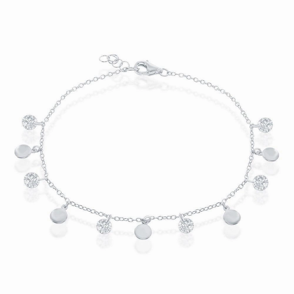 Sterling Silver Alternating Disc and CZ Bracelet