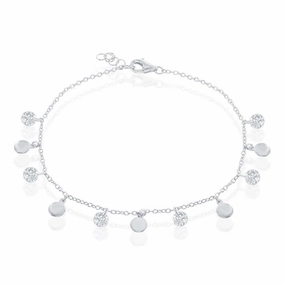 Sterling Silver Alternating Disc and CZ Bracelet