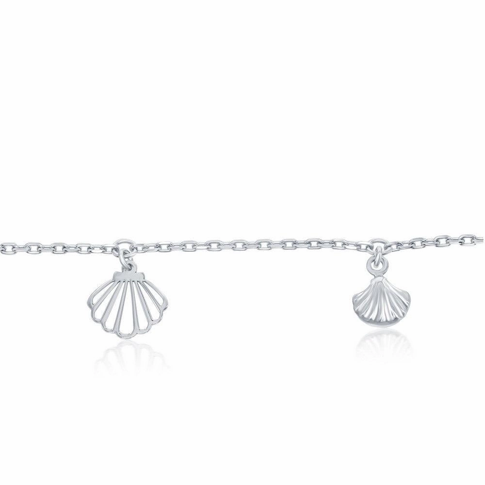 Sterling Silver Alternating Flat and Puffed Seashell Anklet
