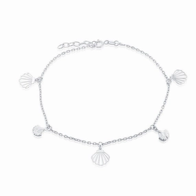 Sterling Silver Alternating Flat and Puffed Seashell Anklet