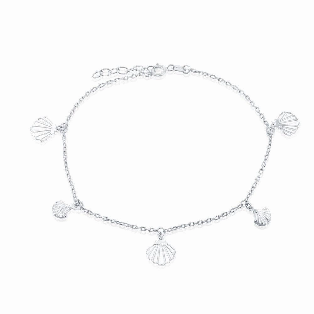 Sterling Silver Alternating Flat and Puffed Seashell Anklet