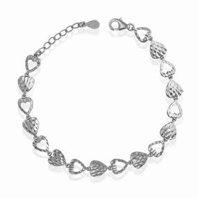 Sterling Silver Alternating Open and Regular D-C Hearts Bracelet