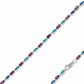 Sterling Silver Amethyst CZ's and Blue Opal Marquise Bracelet