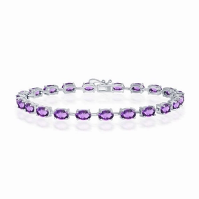 Sterling Silver Amethyst Oval Gemstone Link Tennis Bracelet