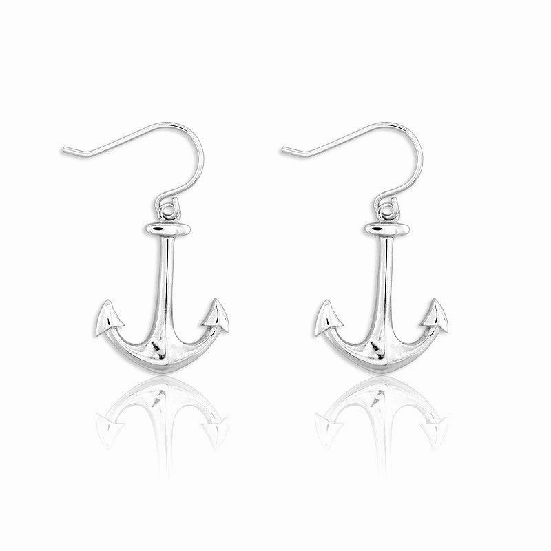Sterling Silver Anchor Dangling Earrings