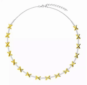 Sterling Silver and Gold Plated Cubic Zirconia Kiss Necklace