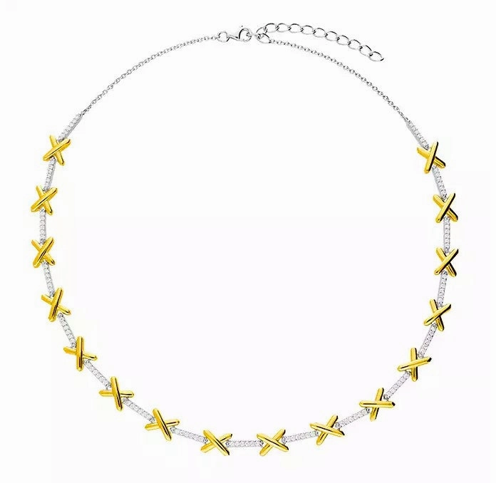 Sterling Silver and Gold Plated Cubic Zirconia Kiss Necklace