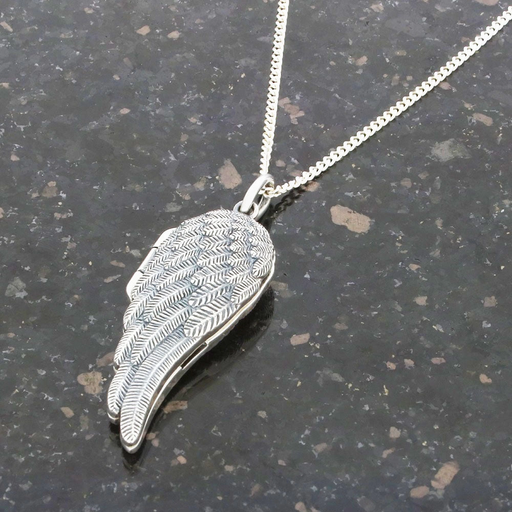 Sterling Silver Angel Wing Ladies Locket Pendant & Chain