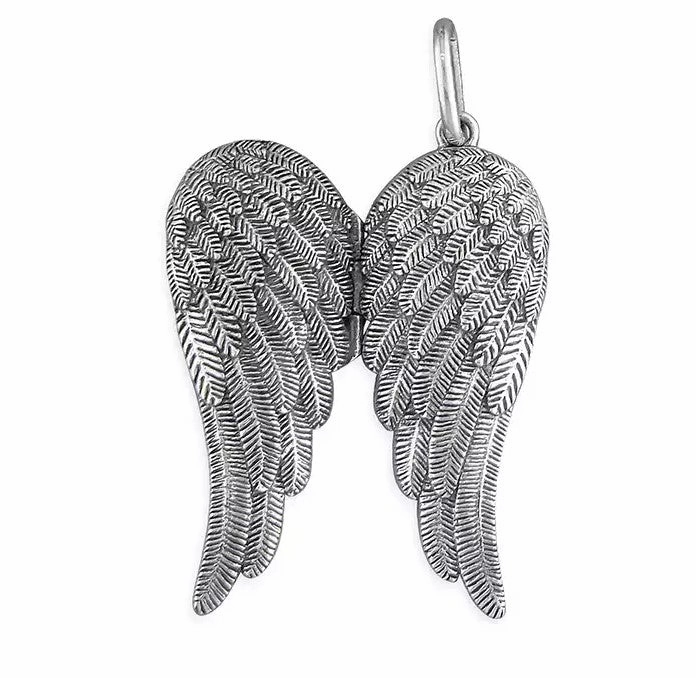 Sterling Silver Angel Wing Ladies Locket Pendant & Chain