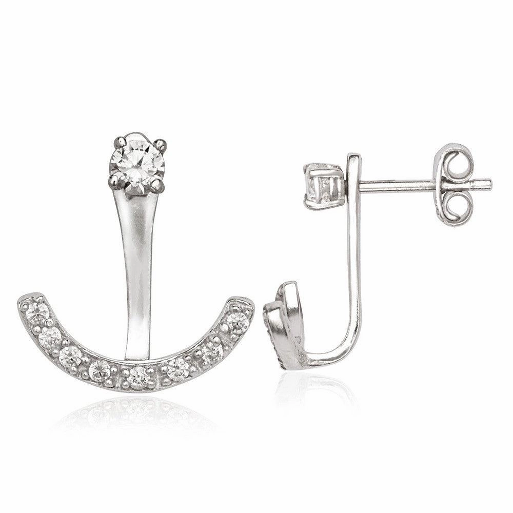 Sterling Silver Back CZ Semi Circle Earrings