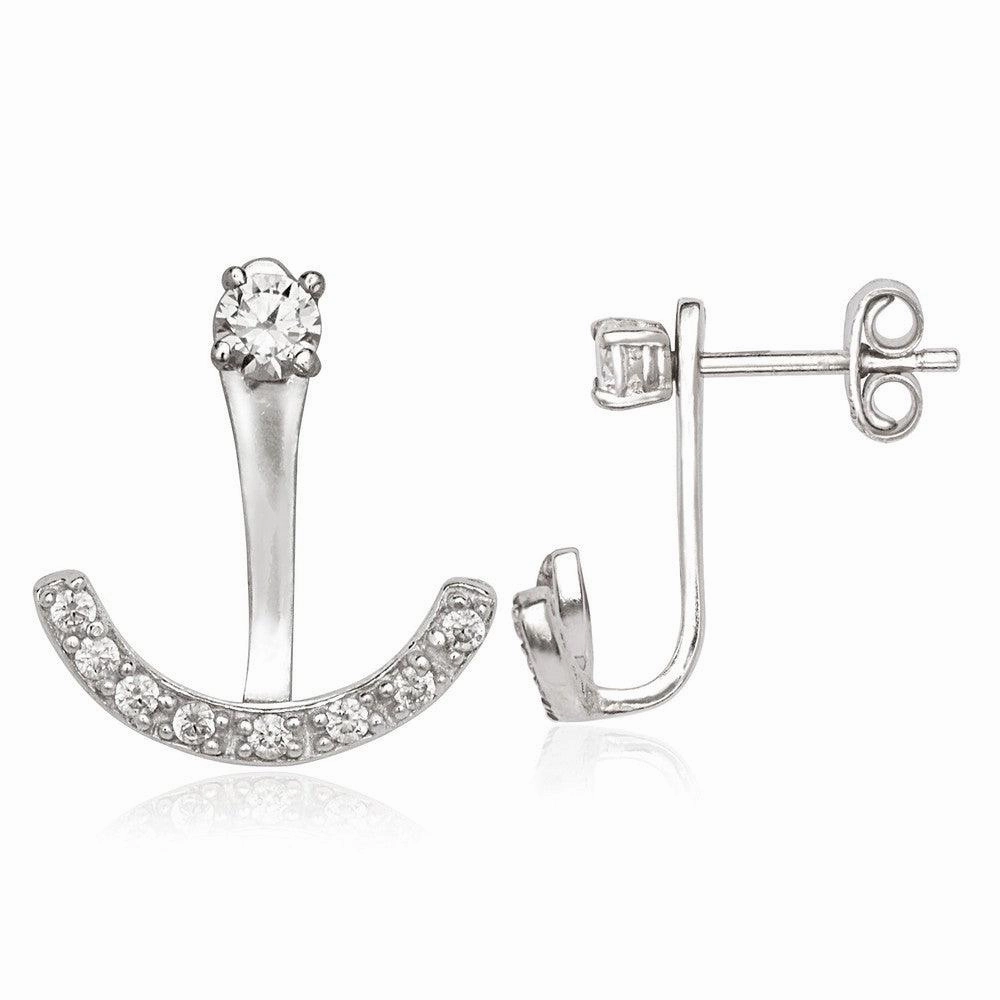 Sterling Silver Back CZ Semi Circle Earrings