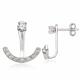 Sterling Silver Back CZ Semi Circle Earrings