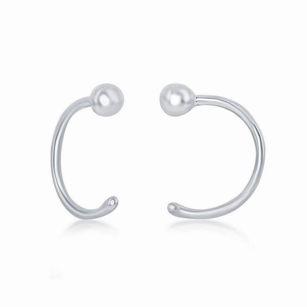 Sterling Silver Bead Half Hoop Earrings