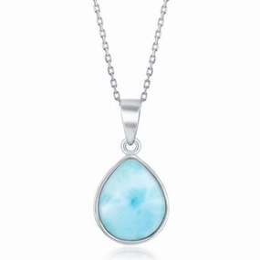 Sterling Silver Bezel-set Larimar Teardrop Pendant