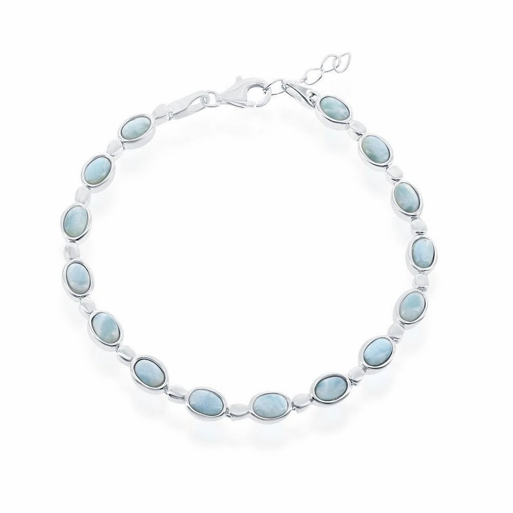 Sterling Silver Bezel-Set Oval Larimar Linked Bracelet, 7"