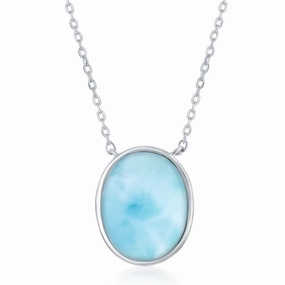 Sterling Silver Bezel Set Oval Larimar Necklace