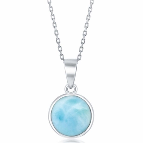 Sterling Silver Bezel-set Round Larimar Pendant