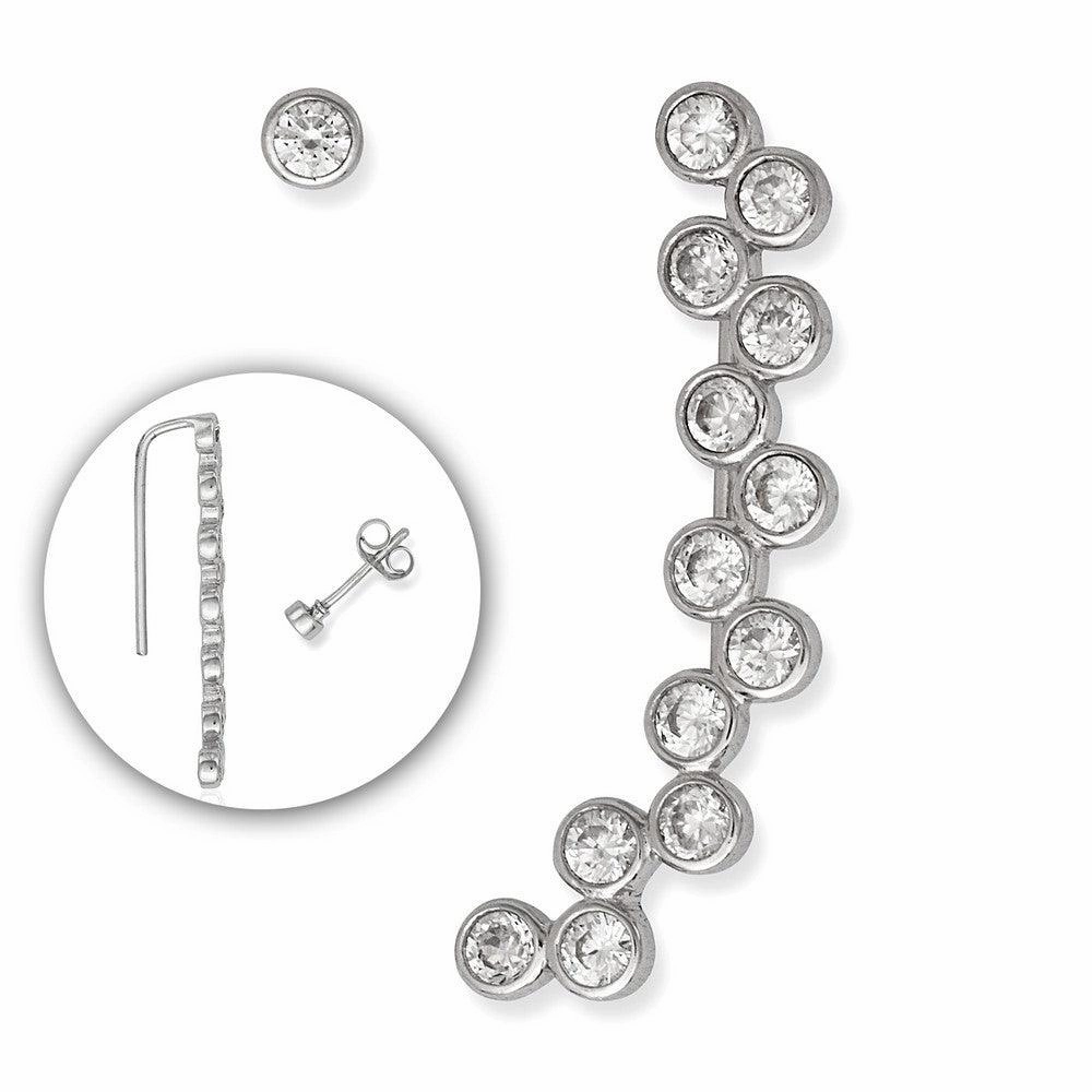 Sterling Silver Bezel Set Zig Zag Climber Earrings