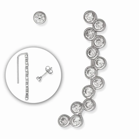 Sterling Silver Bezel Set Zig Zag Climber Earrings
