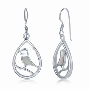 Sterling Silver Bird Pearshaped Earrings - MOP