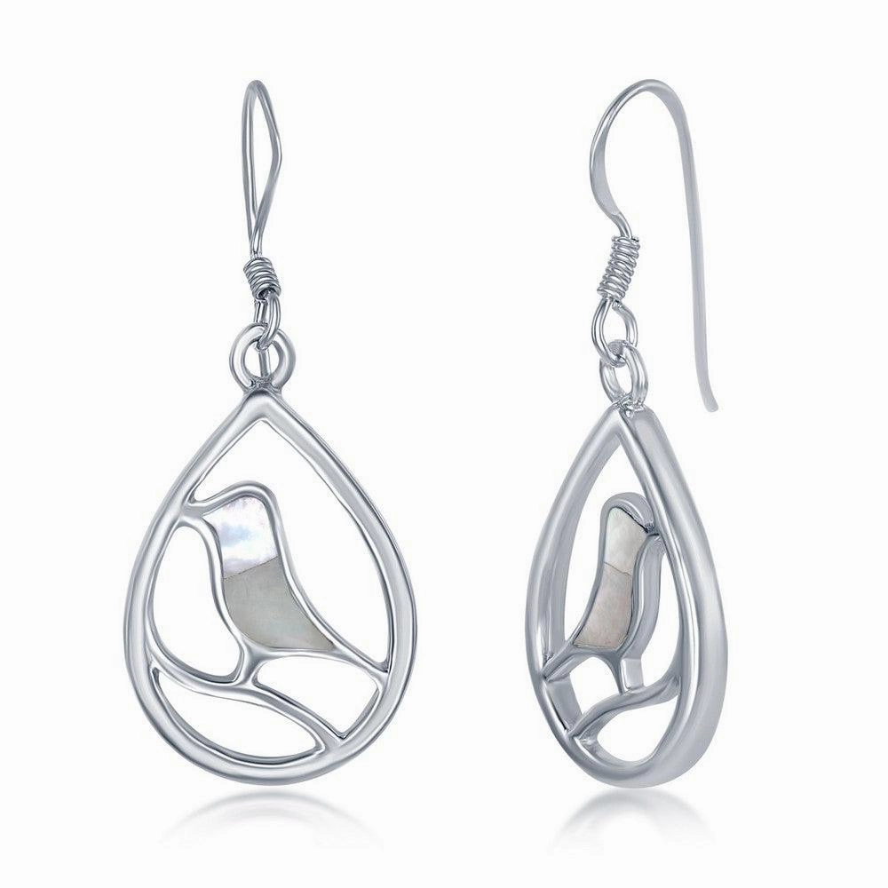 Sterling Silver Bird Pearshaped Earrings - MOP