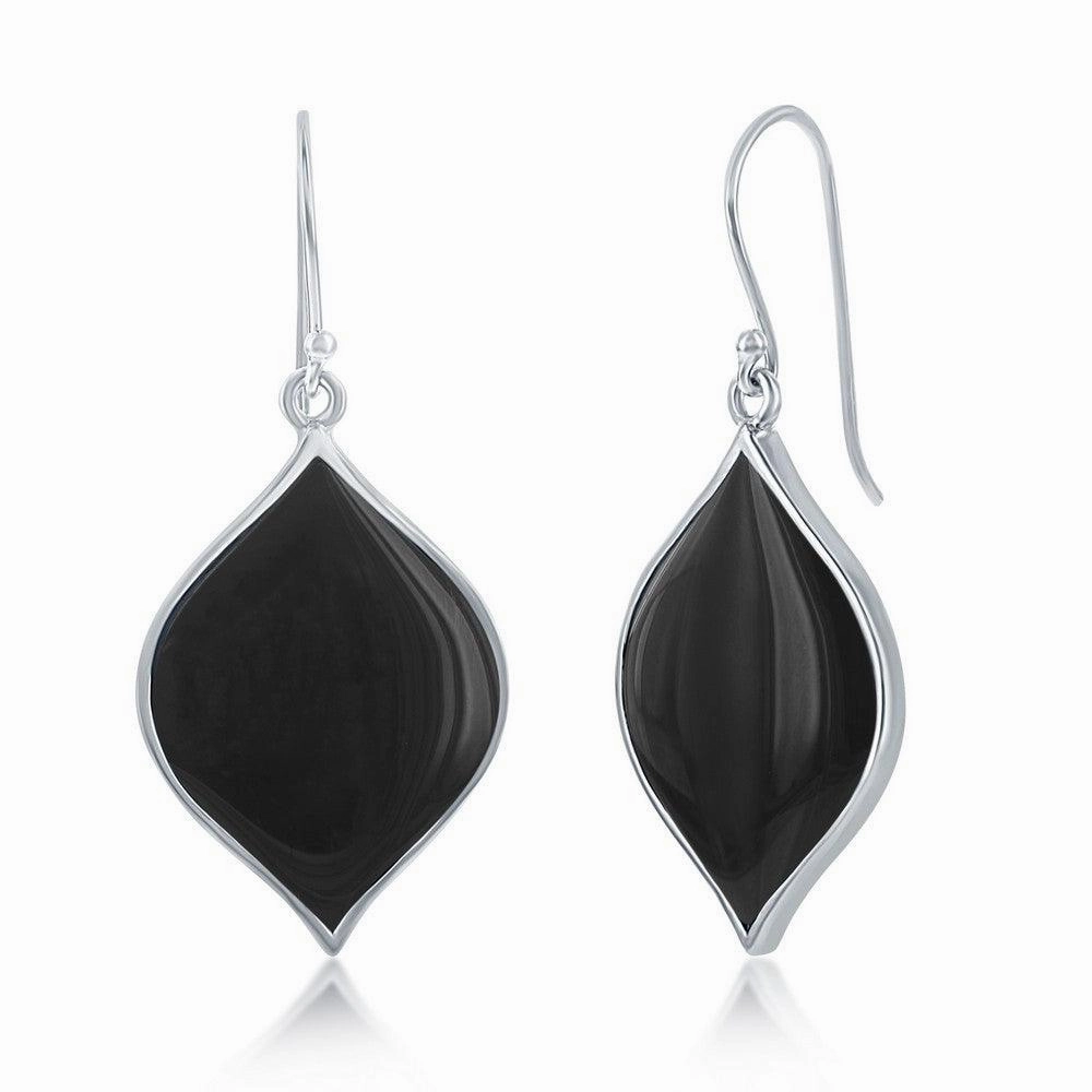 Sterling Silver Black Agate Marquise Shape Earrings