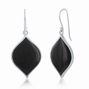 Sterling Silver Black Agate Marquise Shape Earrings