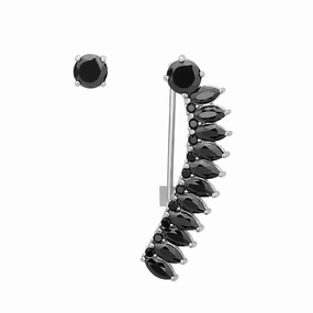 Sterling Silver Black Marquise One CZ Stud Earrings