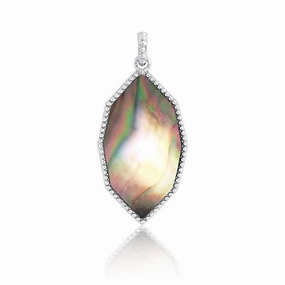 Sterling Silver Black MOP Marquise CZ Pendant