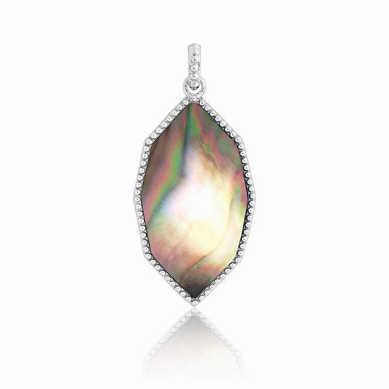 Sterling Silver Black MOP Marquise CZ Pendant