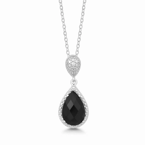 Sterling Silver Black Onyx Diamond Pendant
