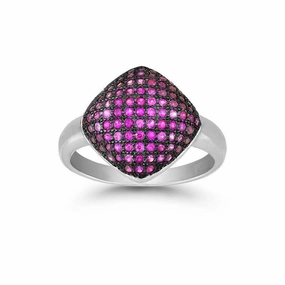Sterling Silver Black Rhodium and Pink CZ Square Ring, Size 8