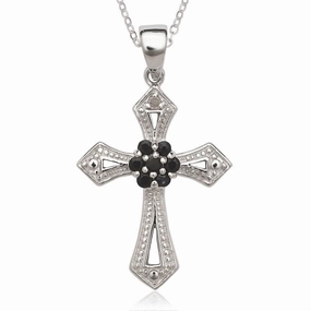 Sterling Silver Black Sapphire Cross Pendant