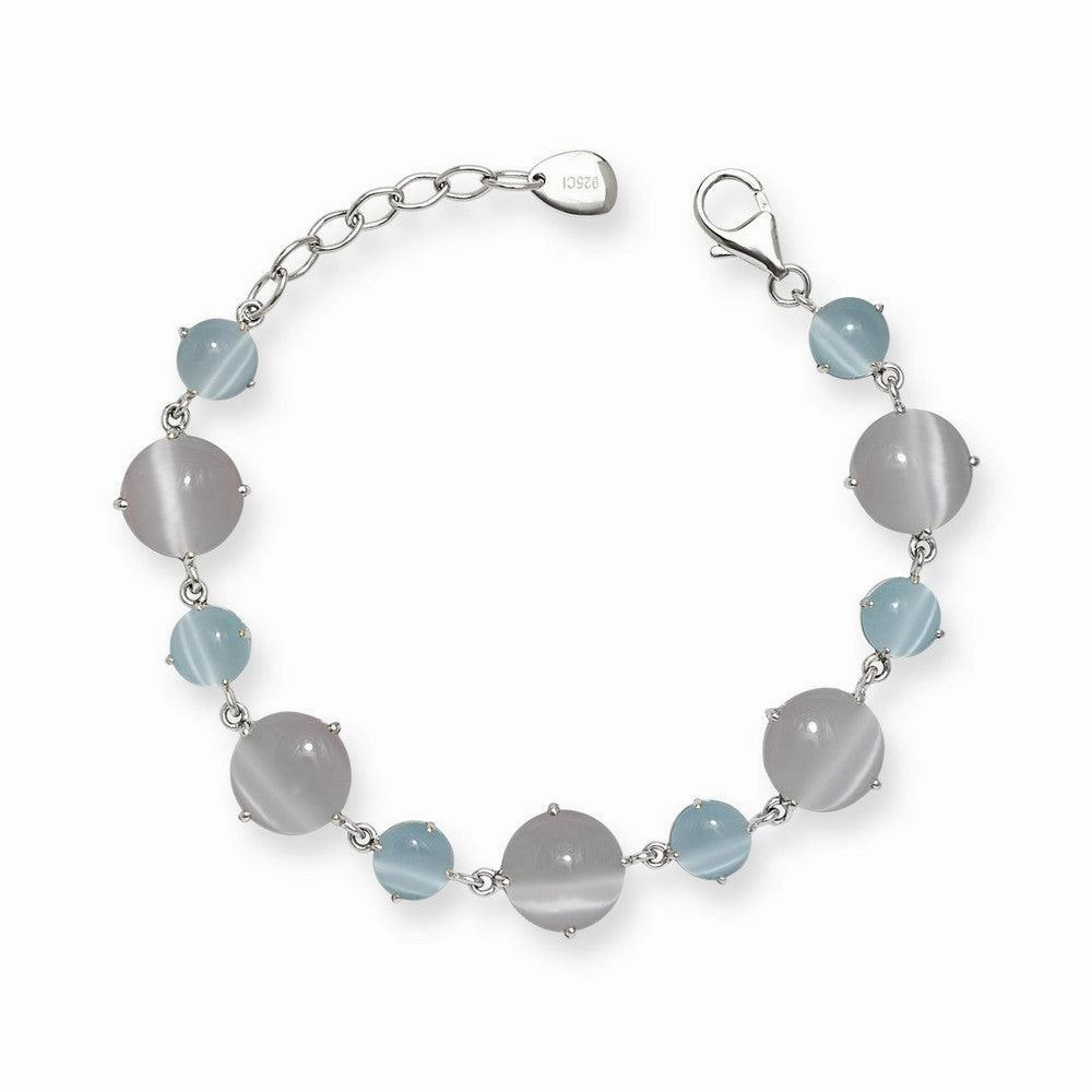 Sterling Silver Blue and Pink Cat's Eye Bracelet, 7"