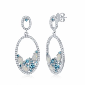 Sterling Silver Blue and White CZ Oval Earrings
