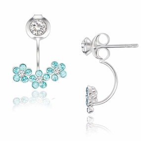 Sterling Silver Blue Aquamarine Flower Back Earrings