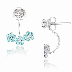Sterling Silver Blue Aquamarine Flower Back Earrings