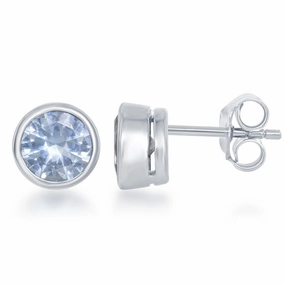 Sterling Silver Blue Aquamarine Stud Earrings