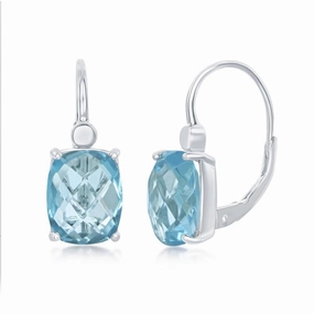 Sterling Silver Blue Four Prong Checkered Earrings