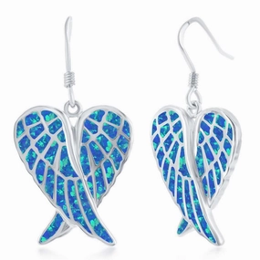 Sterling Silver Blue Inlay Angel Wings Earrings