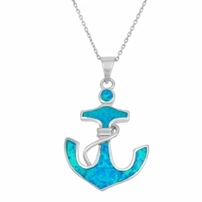 Sterling Silver Blue Inlay Opal Anchor Pendant