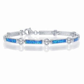 Sterling Silver Blue Inlay Opal Bars and Silver Circles Bracelet