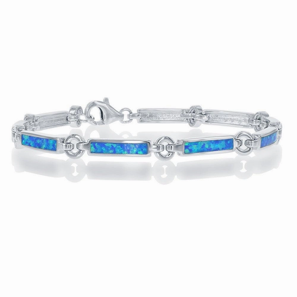 Sterling Silver Blue Inlay Opal Bars and Silver Circles Bracelet