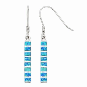 Sterling Silver Blue Inlay Opal Dangling Earrings