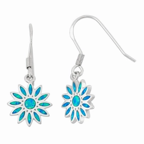 Sterling Silver Blue Inlay Opal Dangling Earrings