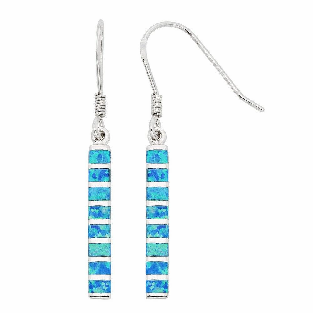 Sterling Silver Blue Inlay Opal Dangling Earrings