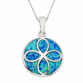 Sterling Silver Blue Inlay Opal Flower Pendant